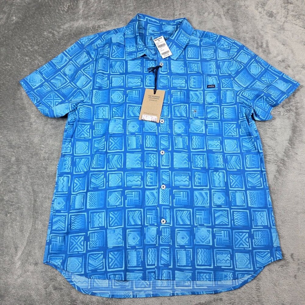 Chubbies Shirt Mens Medium Blue Geometric Pool Tile Breezetech Button Up NEW